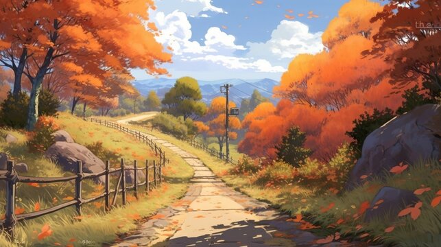 Anime Autumn Countryside Landscape Wallpaper