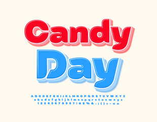 Vector festive banner Candy Days with 3D cute Font. Blue Alphabet Letters, Numbers and Symbols set