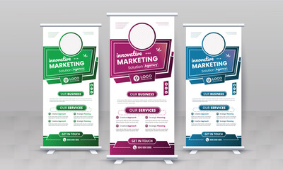 Marketing agency business roll up banner design retractable corporate x standee singage pull up banner vector template or modern business rack card and di flyer template