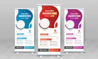 Marketing agency business roll up banner design retractable corporate x standee singage pull up banner vector template or modern business rack card and di flyer template