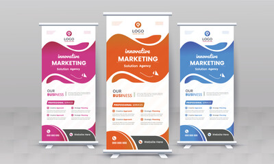 Marketing agency business roll up banner design retractable corporate x standee singage pull up banner vector template or modern business rack card and di flyer template