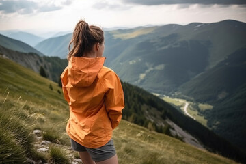 Obraz premium Woman doing sport in the mountains, generative ai.