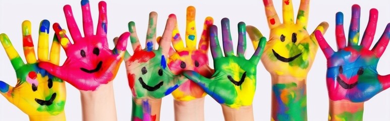 colorful child art hand concept paint fun artist finger smile. Generative AI.