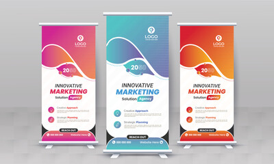 Marketing agency business roll up banner design retractable corporate x standee singage pull up banner vector template or modern business rack card and di flyer template