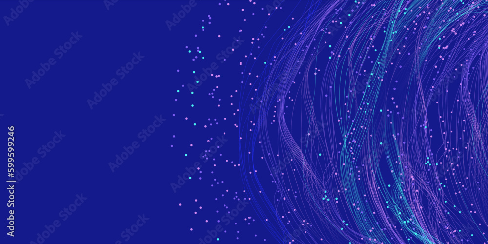 Poster background for a presentation on big data. lots of dots and fibers on a blue background.