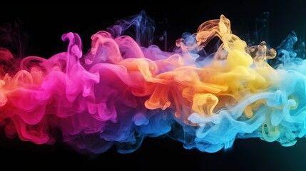 Rainbow smoke. Colored Mist. Ink water. Rainbow color vapor cloud on dark black. abstract wallpaper