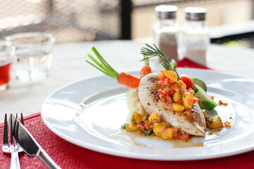 Griled chicken breast steak with vegetable