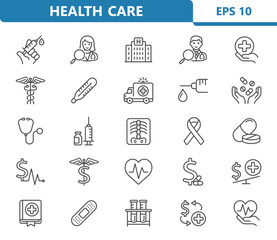 Healthcare Icons. Health Care, Hospital, Medical Vector Icon Set