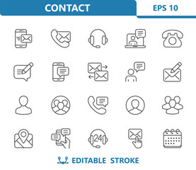 Contact Icons. Contact Us, Communication, Social Media Vector Icon Set