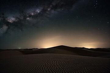 night sky with stars shining over endless dunes of a desert, created with generative ai