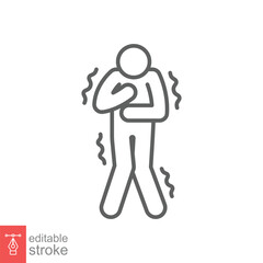 Shiver icon. Simple outline style. Unwell, ague, freeze, grippe, fever chills, ill concept. Thin line symbol. Vector symbol illustration isolated on white background. Editable stroke EPS 10.