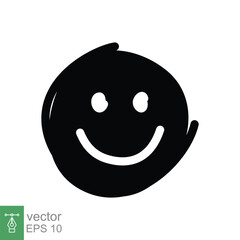 Fototapeta premium Smile face icon. Simple solid style. Happy head doodle sketch, funny, fun, emotion concept. Black silhouette, glyph symbol. Vector symbol illustration isolated on white background. EPS 10.