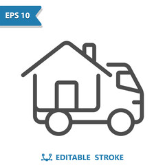 Moving Truck Icon. Van, Truck, House, Home