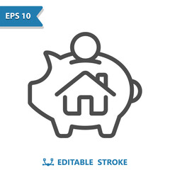 Savings Icon. Real Estate, Deposit, Coin, Piggybank, Piggy Bank, House, Home