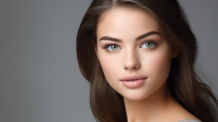 Fototapeta premium Beautiful caucasian model on clean background, Generative AI