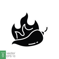 Chilli peppers fire icon. Simple solid style. Flame, burn, capsicum, hot, bonfire, spicy concept. Black silhouette, glyph symbol. Vector symbol illustration isolated on white background. EPS 10.