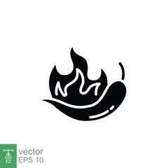 Chilli peppers fire icon. Simple solid style. Flame, burn, capsicum, hot, bonfire, spicy concept. Black silhouette, glyph symbol. Vector symbol illustration isolated on white background. EPS 10.