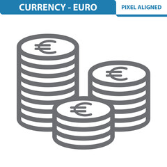 Currency, Euro Icon. Coin, Coins, Coin Stack