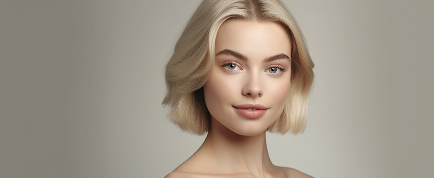 Blonde female model on clean background, Generative AI
