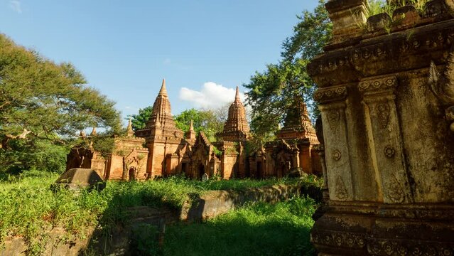 Time Lapse with a dolly move of one of the many ancient Buddhist monuments in Bagan Myanmar