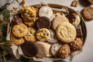 Fototapeta na wymiar gluten-free and vegan cookie plate, filled with different kinds of cookies, created with generative ai