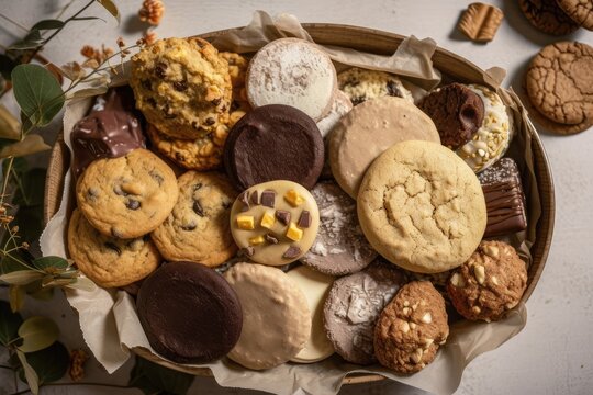 Gluten-free And Vegan Cookie Plate, Filled With Different Kinds Of Cookies, Created With Generative Ai