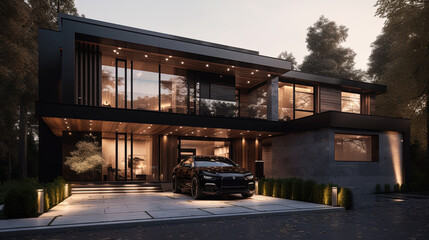 Obraz premium Modern and Luxurious Mansion. Stylish House Building - Generative Ai