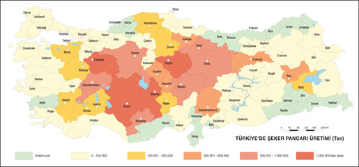 Fototapeta premium Turkey Sugar Beet Production Map, Geography Lesson, Agriculture in Turkey, Sugar Beet, Turkey Map, map, geography