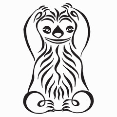 Funny bear sloth black and white doodle. Linear drawing. Hand drawn cute vector illustration isolated on white. Calligraphy image. Tattoo design.
