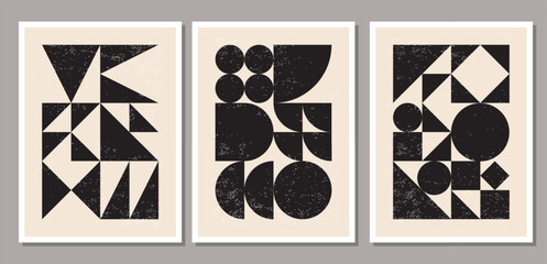 Set of minimal 20s geometric design posters with primitive shapes