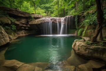 Fototapeta na wymiar majestic waterfall cascading into crystal-clear pool, created with generative ai