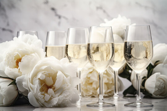 Pouring White Wine and Champagne in Glasses - Generative Ai
