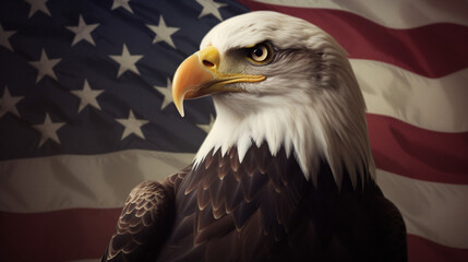 Naklejka premium Independence Day. Eagle with the flag of the United States. Image generated by AI