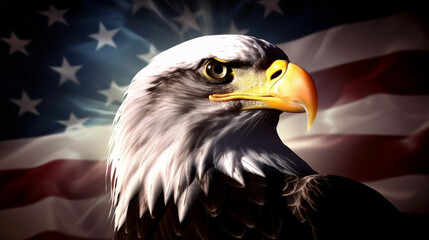 Obraz premium Independence Day. Eagle with the flag of the United States. Image generated by AI