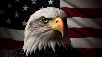 Independence Day. Eagle with the flag of the United States. Image generated by AI