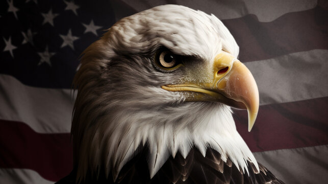 Independence Day. Eagle with the flag of the United States. Image generated by AI
