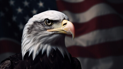Independence Day. Eagle with the flag of the United States. Image generated by AI