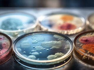 Macro shot of green molecules on purple backdrop. Generative AI