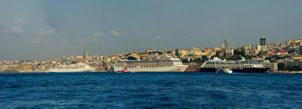 
cruise ships in istanbul cruise ships port and panaromic view of istanbul
