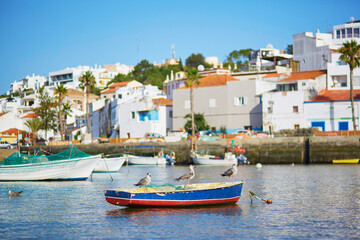 Scenic view of fishing boats in Ferragudo, Portugal