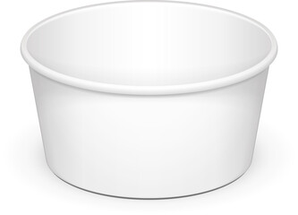 Mockup Open Cup Tub Food Plastic Container For Dessert, Yogurt, Ice Cream, Sour cream Or Snack. Illustration Isolated On White Background. Mock Up Template Ready For Your Design. Vector EPS10