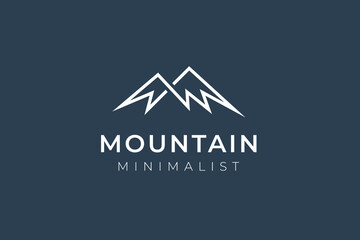 Simple modern mountain adventure line logo design, minimalist line art mountains graphic element icon logo design