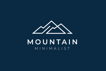 Simple modern mountain adventure line logo design, minimalist line art mountains graphic element icon logo design