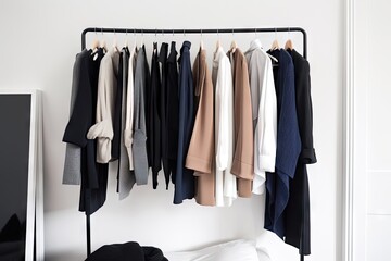 minimalist wardrobe filled with versatile, classic pieces that can be mixed and matched, created with generative ai
