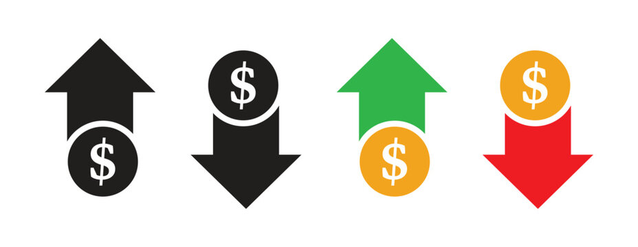 Dollar increase decrease icon,  Up and down dollar arrow vector symbol