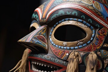 close-up of mask, with intricate and colorful designs, created with generative ai