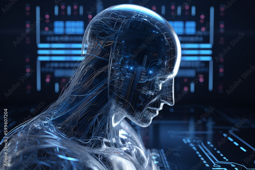 Poster android or robot with artificial intelligence. generative ai