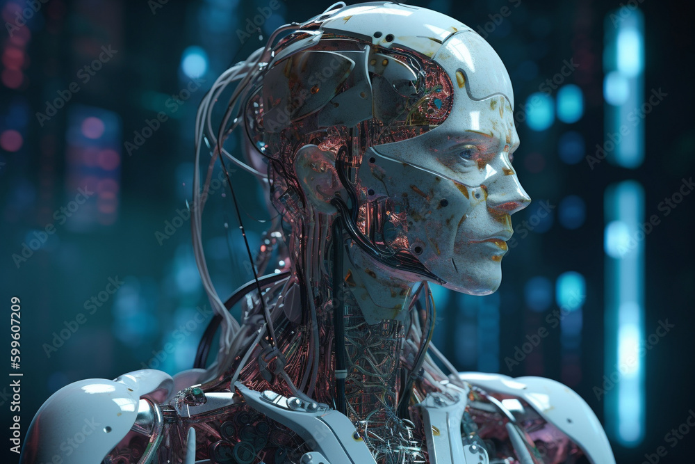 Poster android or robot with artificial intelligence. generative ai