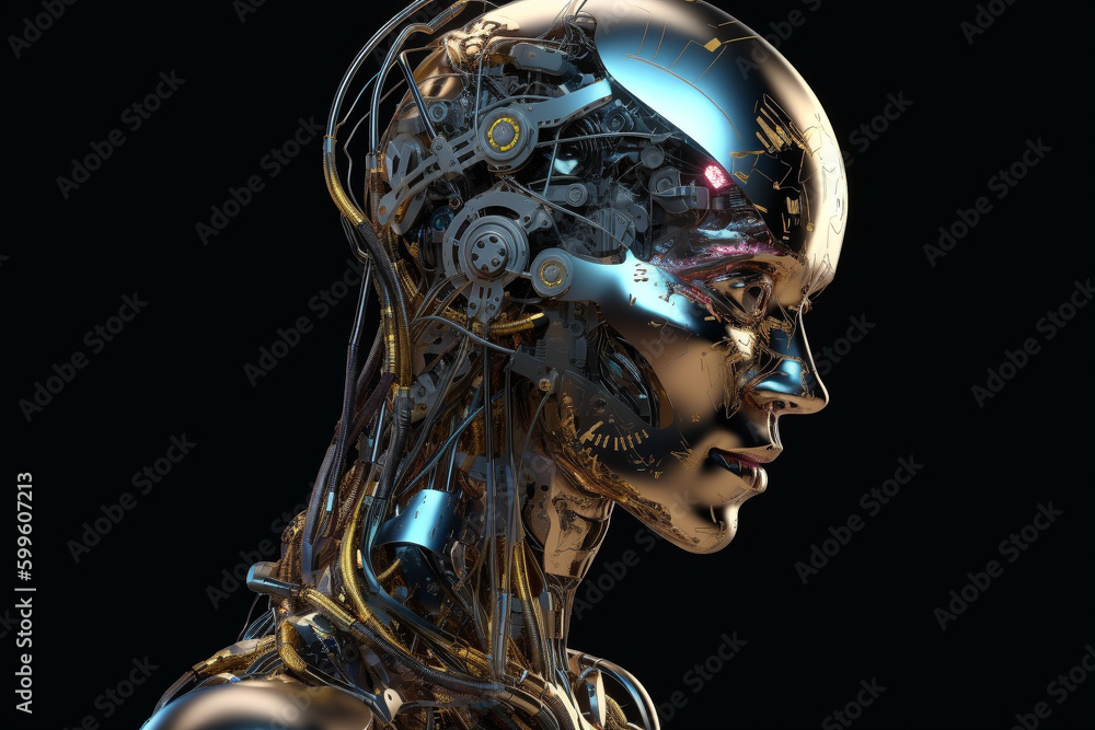 Poster android or robot with artificial intelligence. generative ai