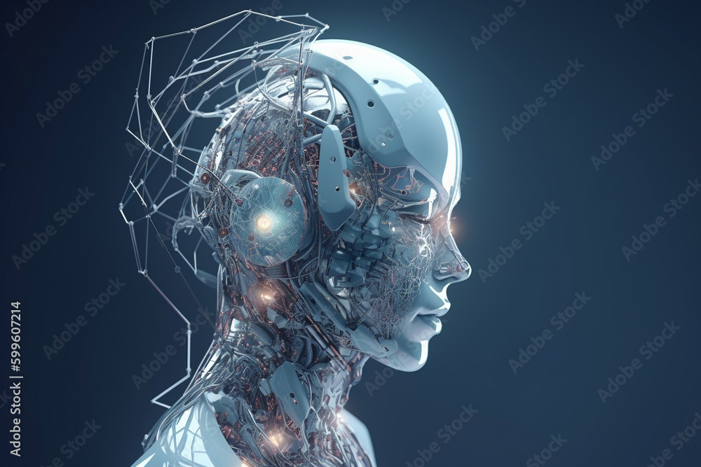 Poster android or robot with artificial intelligence. generative ai